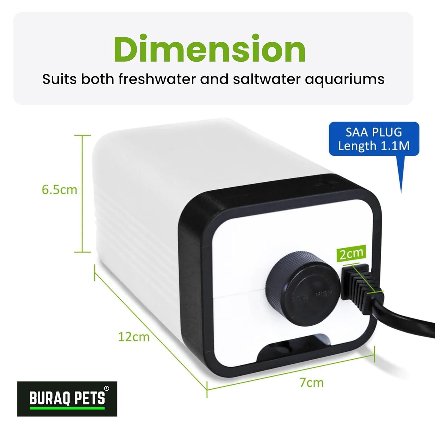 Buraq 2 Way Ultra-Silent Aquarium Oxygen Air Pump, Adjust Speed Volume, Noiseless, with 2 Air Outlets and 2 Meter Air Tube, Fish Tank Motor for Fish Tank (Upto 300 Litter) (CT-202 | 2 Way)