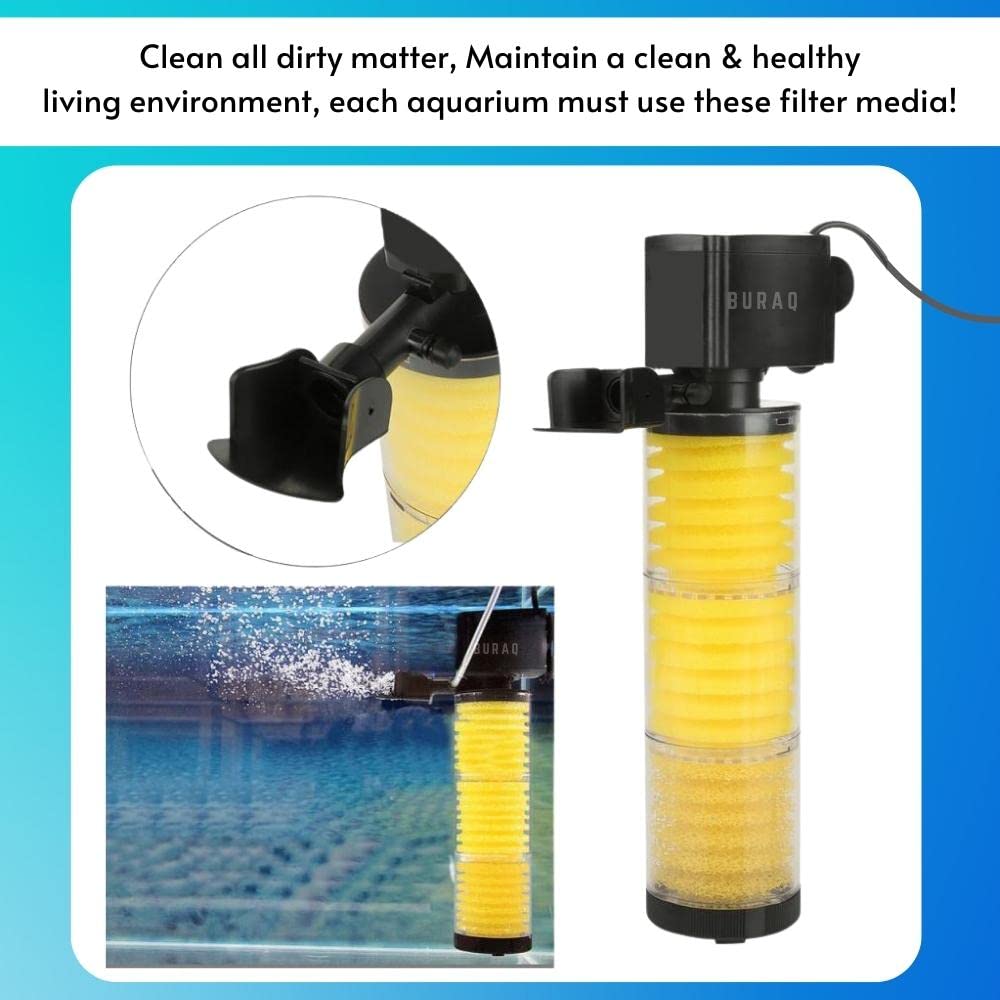 Buraq Pets Transparent Long Internal Liquid Aquarium Filter, For Filteration, Equipped With Fan Based Cleaning System, Submersible Oxygen Pump With Filter Sponge Aquarium Filters For Fish tank