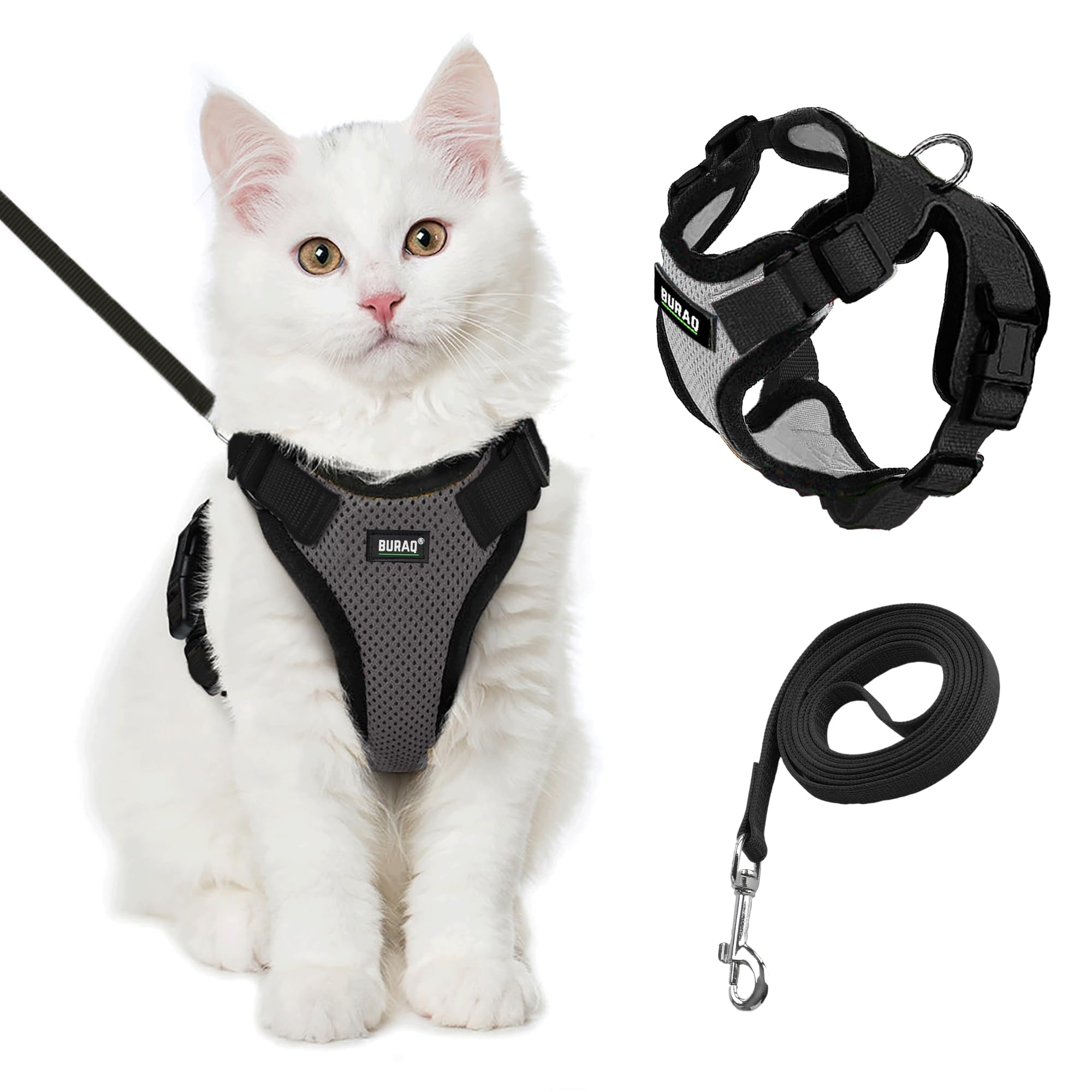 Cat Harness with Leash S Grey BURAQ PETS