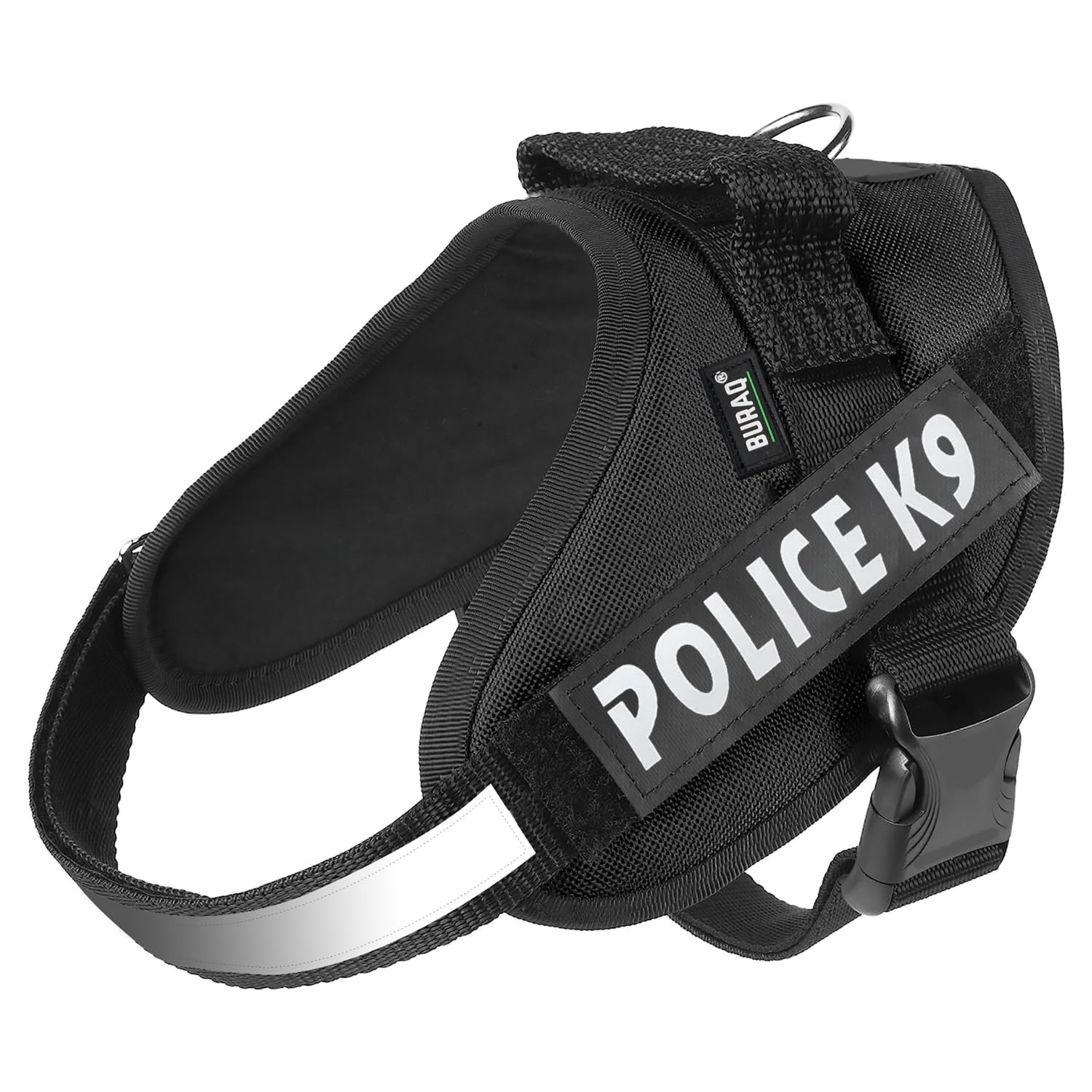 Buraq Pets Police K9 Dog Harness, No Pull Reflective Dog Vest Oxford Fabric, Soft Padded Easy Control Dog Chest Belt, No More Pulling Or Choking for Large Medium & Small Dogs (Black - XXL)