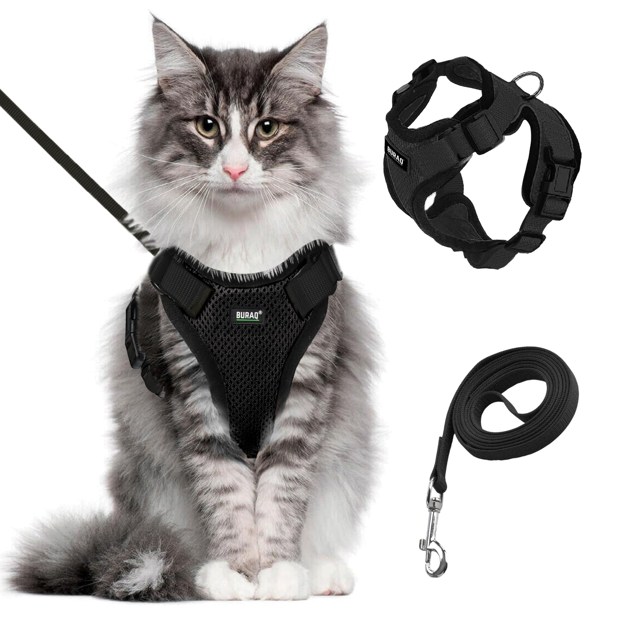 Cat Harness with Leash (S - Grey)