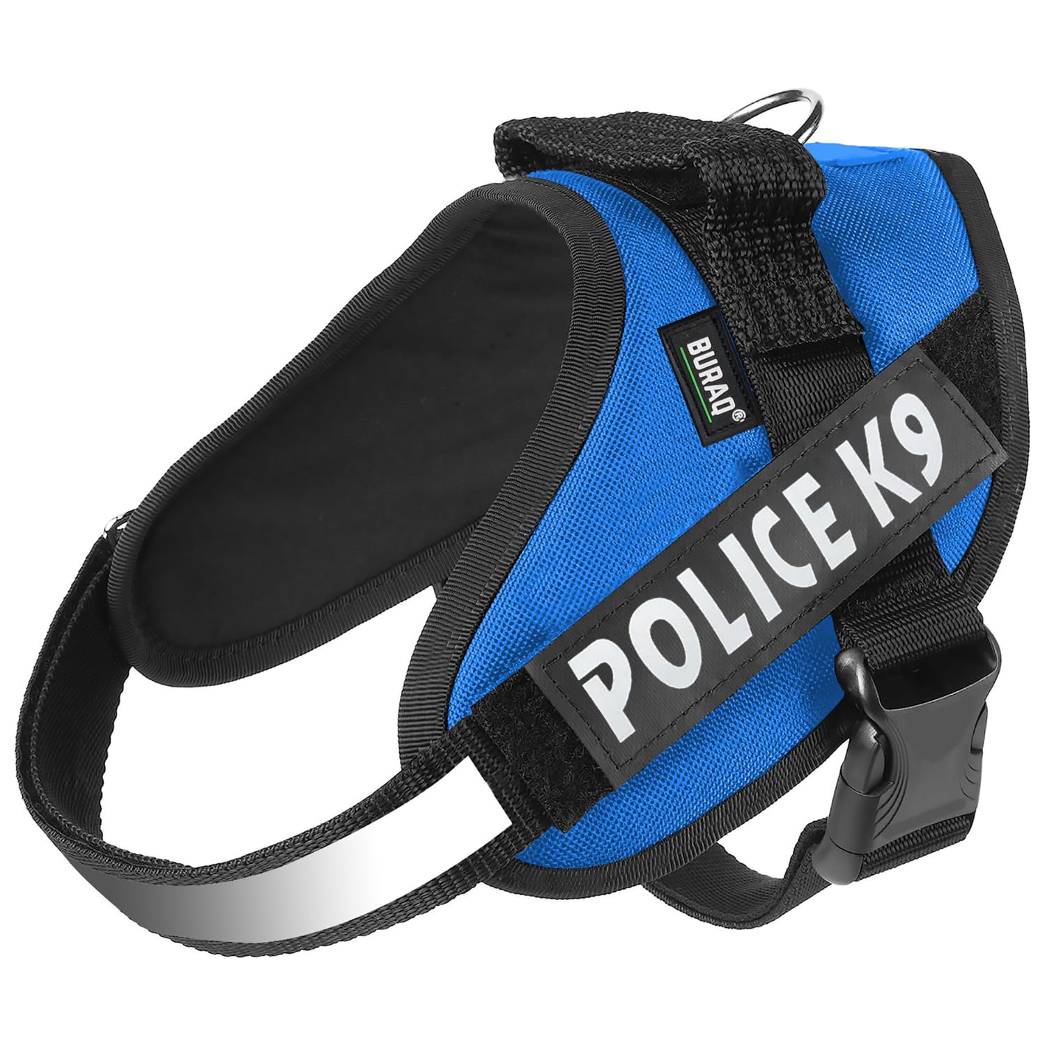 Buraq Pets Police K9 Dog Harness, No Pull Reflective Dog Vest Oxford Fabric, Soft Padded Easy Control Dog Chest Belt, No More Pulling Or Choking for Large Medium & Small Dogs (Black - XXL)