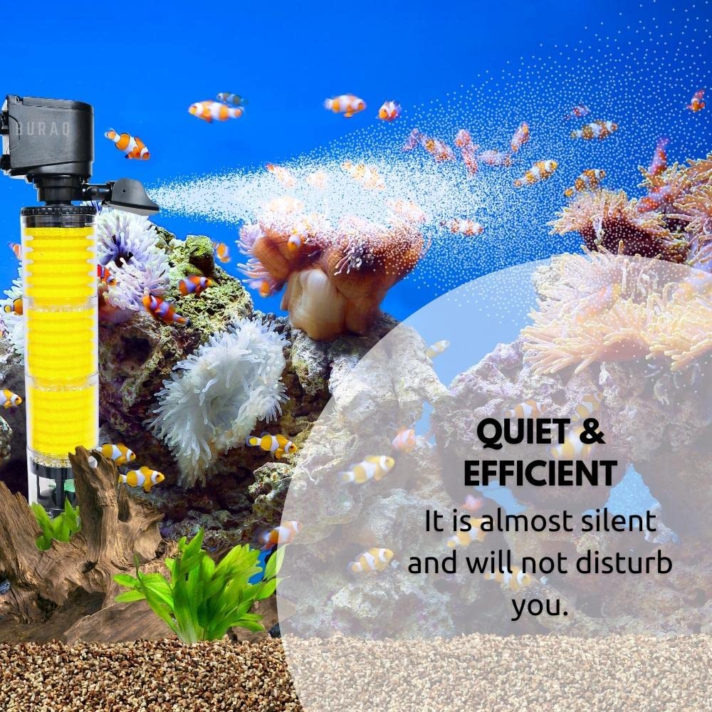 Buraq Pets Transparent Long Internal Liquid Aquarium Filter, For Filteration, Equipped With Fan Based Cleaning System, Submersible Oxygen Pump With Filter Sponge Aquarium Filters For Fish tank