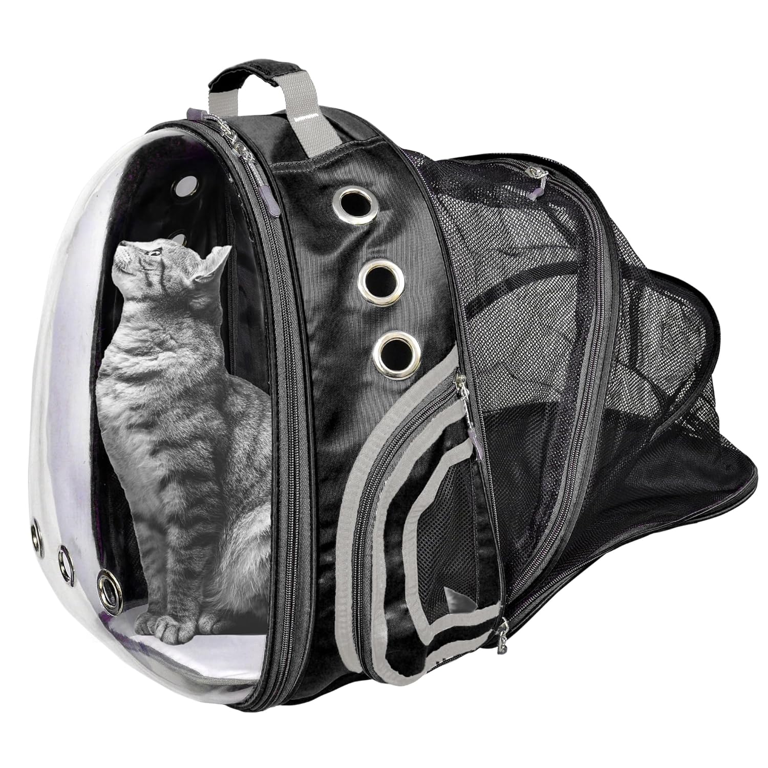 Buraq Expandable Astronaut Bubble Window Pet Carrier Backpack, Breathable Space, Stylish Secure & Ventilated Travel Bag for Cats (Black)