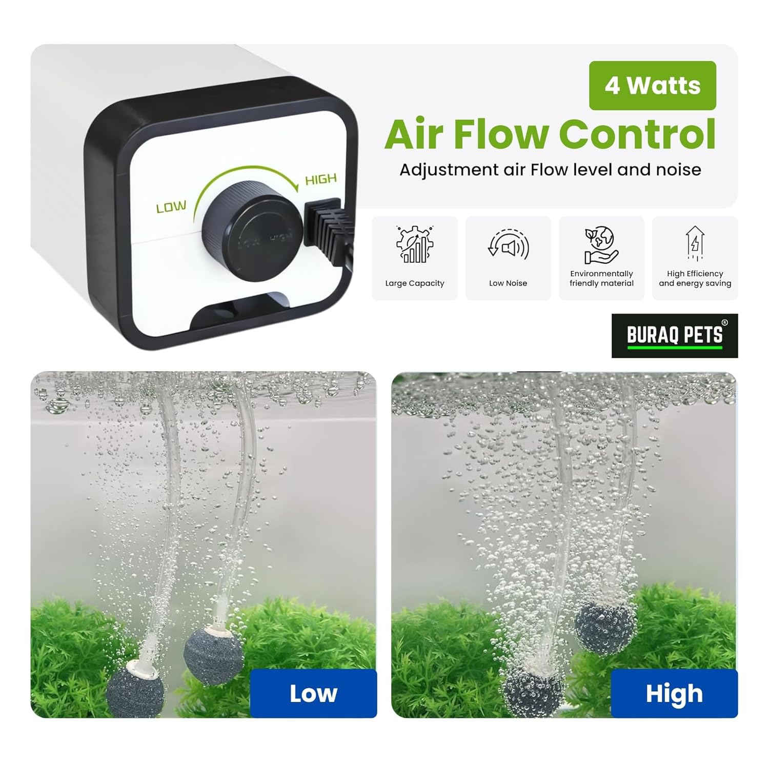 Buraq 2 Way Ultra-Silent Aquarium Oxygen Air Pump, Adjust Speed Volume, Noiseless, with 2 Air Outlets and 2 Meter Air Tube, Fish Tank Motor for Fish Tank (Upto 300 Litter) (CT-202 | 2 Way)