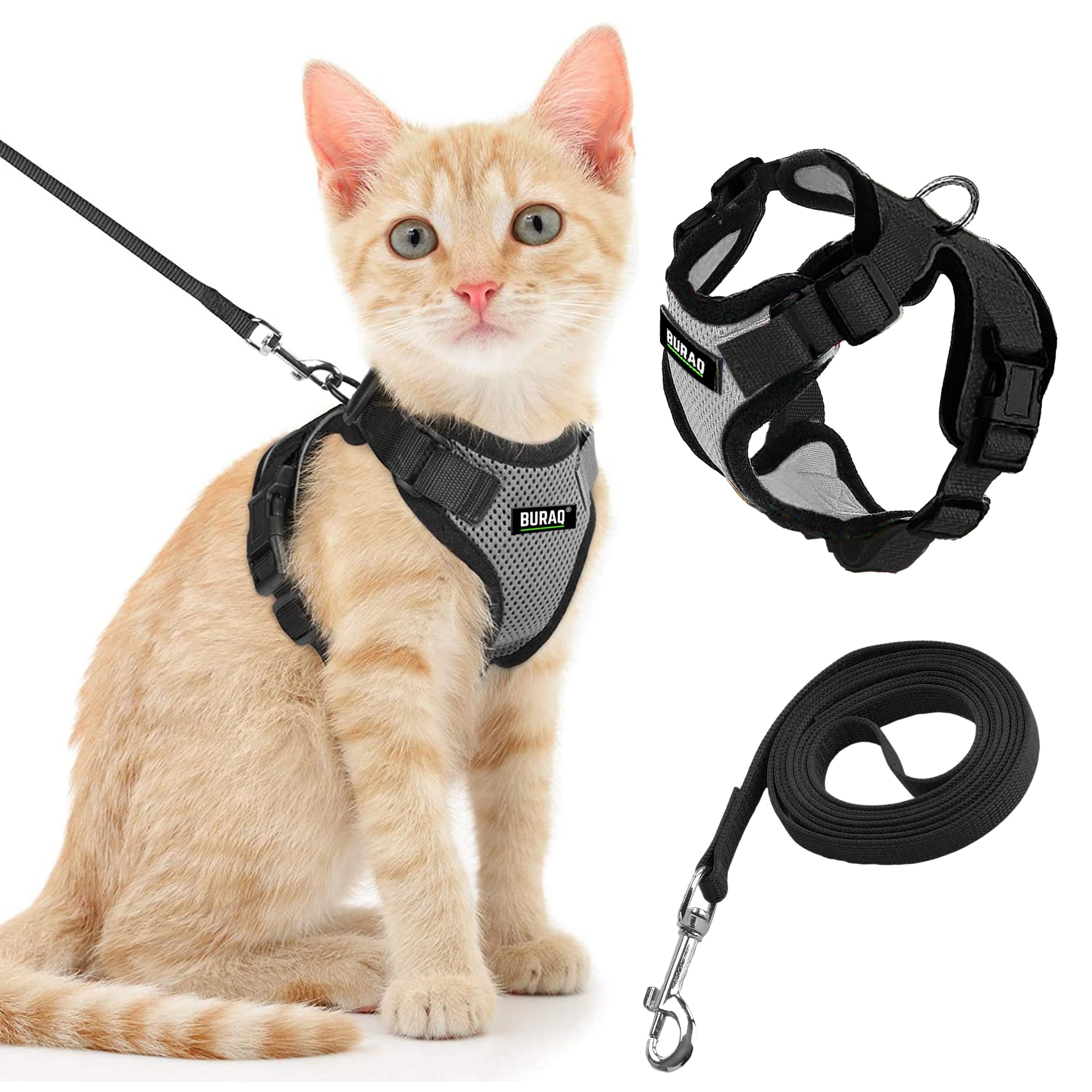 Cat Harness with Leash (S - Grey)