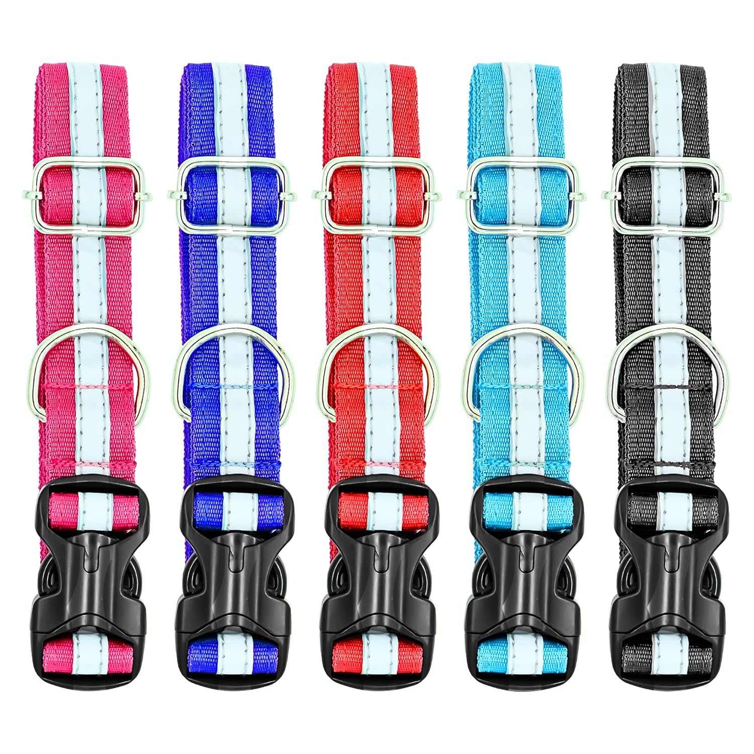 BURAQ Pets 5 Pcs Reflective Dog Collar, Feautures With Adjustable & Durable, Nylon Dog Belt, Heavy Metal D Ring & Strong Breakaway Buckle, For Dogs (Multicolor),53 cm,W_30 cm